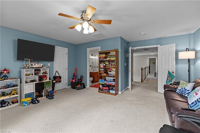 122 Merchant Man Ct, Williamsburg, VA 23185 - rec room featuring carpet, baseboards, and ceiling fan