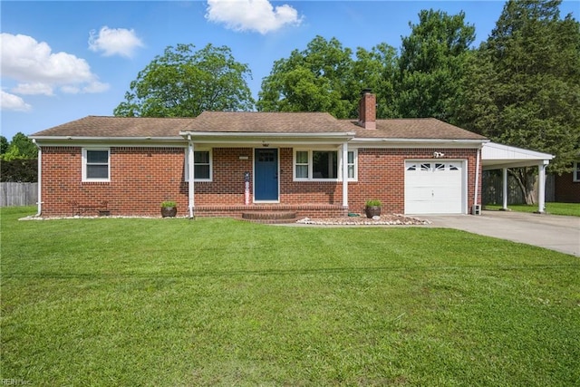 816 Colony Manor Rd, Chesapeake, VA 23321 - ranch-style home featuring concrete driveway, brick siding, a chimney, and a garage
