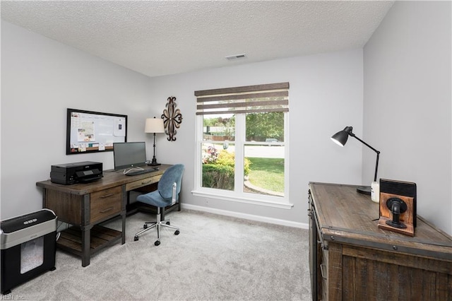 2617 Killey Ct, Virginia Beach, VA 23453 - office area featuring light carpet, baseboards, and a textured ceiling