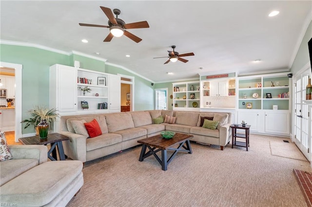 3321 Tyre Neck Rd, Chesapeake, VA 23321 - living area featuring crown molding, ceiling fan, and recessed lighting