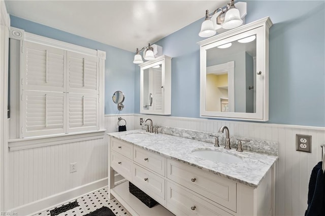 3321 Tyre Neck Rd, Chesapeake, VA 23321 - full bath with wainscoting, double vanity, and wooden walls