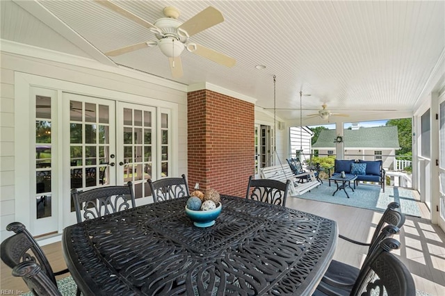 3321 Tyre Neck Rd, Chesapeake, VA 23321 - sunroom / solarium with french doors, ceiling fan, lofted ceiling, and outdoor dining space