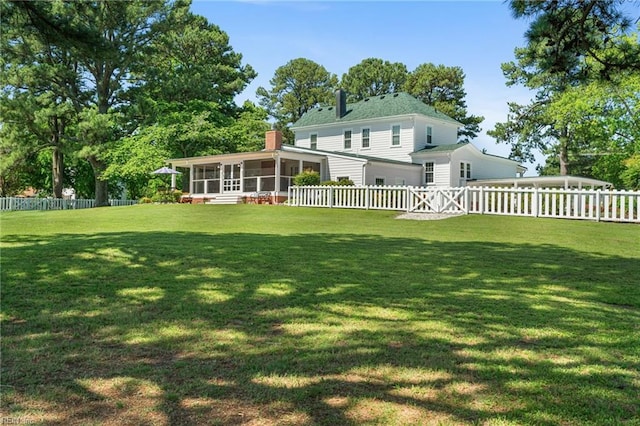 3321 Tyre Neck Rd, Chesapeake, VA 23321 - back of house featuring a sunroom and a chimney