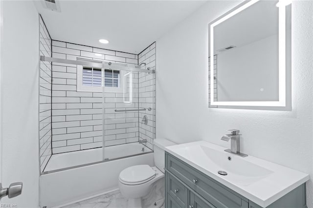 1304 Quash St, Hampton, VA 23669 - bathroom with marble finish flooring, toilet, vanity, bath / shower combo with glass door, and recessed lighting
