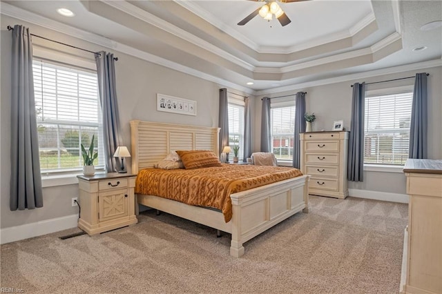 115 Cooks Landing Rd, Camden, NC 27921 - bedroom featuring ornamental molding, light carpet, baseboards, multiple windows, and recessed lighting
