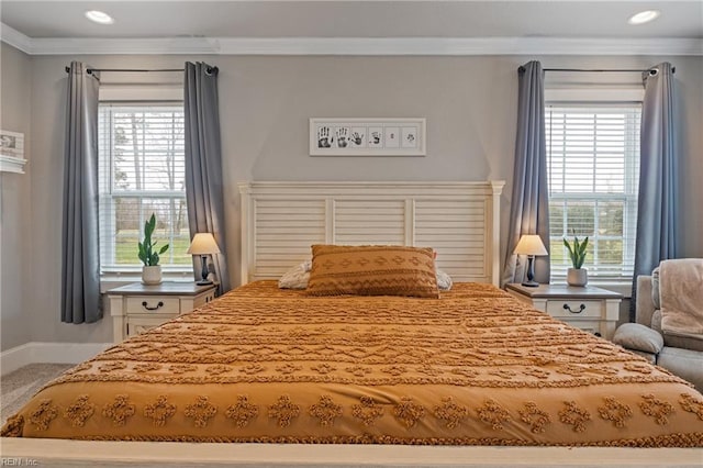 115 Cooks Landing Rd, Camden, NC 27921 - bedroom with ornamental molding, multiple windows, baseboards, and recessed lighting
