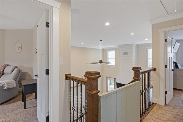 115 Cooks Landing Rd, Camden, NC 27921 - corridor with carpet floors, an upstairs landing, recessed lighting, baseboards, and attic access