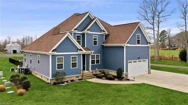 115 Cooks Landing Rd, Camden, NC 27921 - traditional-style home with concrete driveway, central air condition unit, an attached garage, and a front lawn