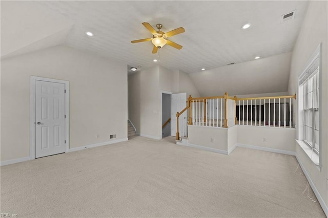 3353 Star Creek Ct, Suffolk, VA 23435 - additional living space featuring lofted ceiling, a ceiling fan, recessed lighting, light colored carpet, and baseboards