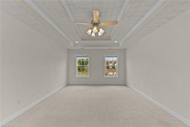 3353 Star Creek Ct, Suffolk, VA 23435 - empty room with carpet flooring, a raised ceiling, baseboards, ceiling fan, and crown molding