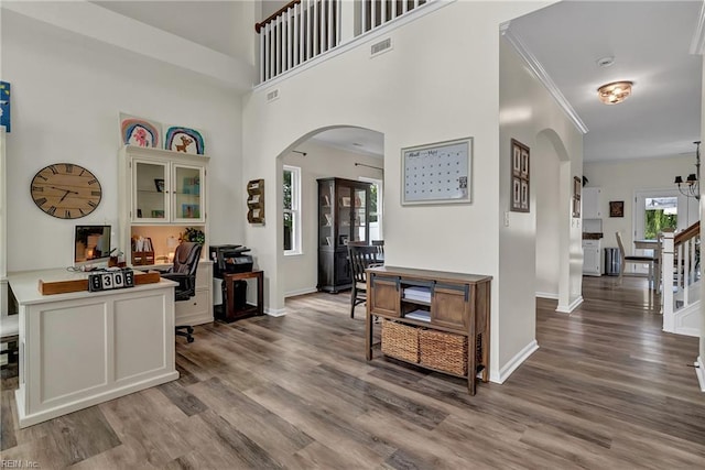 170 Eagle Creek Rd, Moyock, NC 27958 - office featuring arched walkways, wood finished floors, baseboards, and ornamental molding