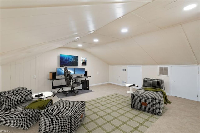 4901 Lake Shore Dr, Chesapeake, VA 23321 - office with light carpet, vaulted ceiling, and recessed lighting