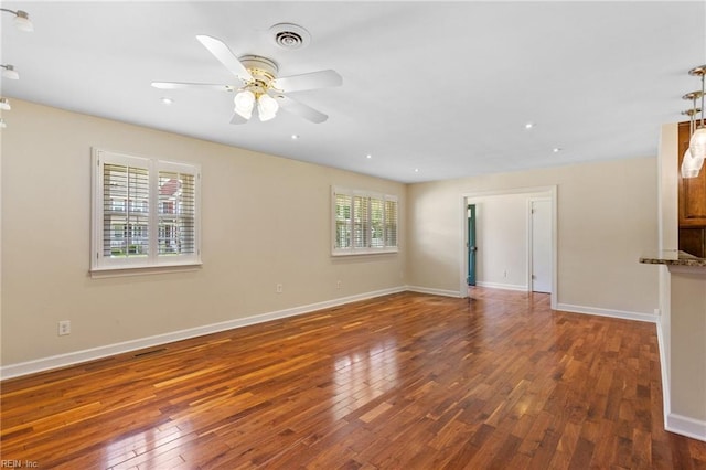4901 Lake Shore Dr, Chesapeake, VA 23321 - unfurnished living room featuring ceiling fan, hardwood / wood-style flooring, baseboards, and recessed lighting