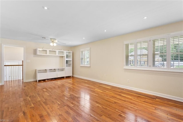 4901 Lake Shore Dr, Chesapeake, VA 23321 - unfurnished living room with ceiling fan, hardwood / wood-style flooring, baseboards, and recessed lighting