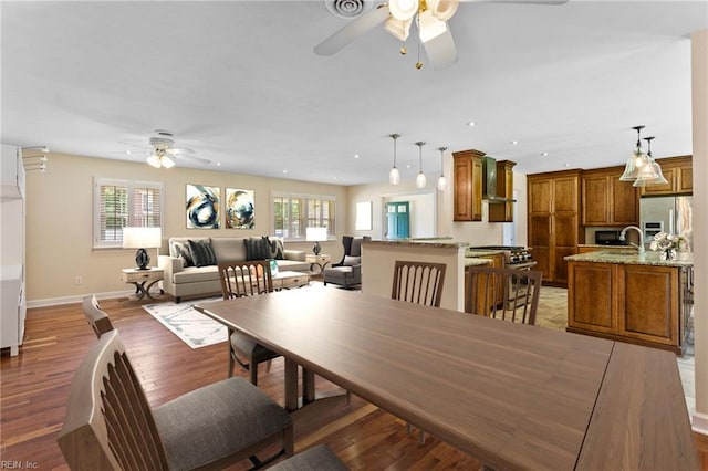 4901 Lake Shore Dr, Chesapeake, VA 23321 - dining room featuring a ceiling fan, healthy amount of natural light, baseboards, light wood-style flooring, and recessed lighting