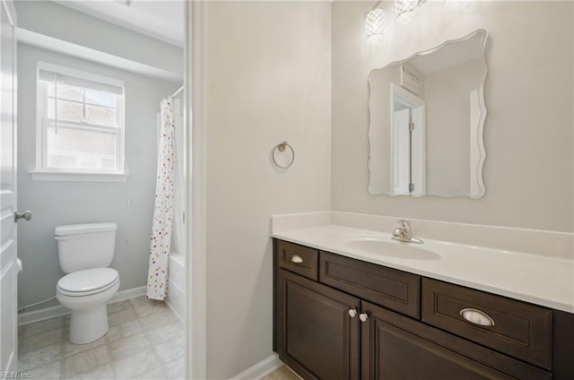 2209 Beeblossom Ln, Chesapeake, VA 23323 - full bath with vanity, toilet, baseboards, and shower / bath combination with curtain