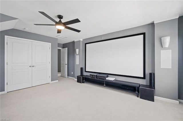 2209 Beeblossom Ln, Chesapeake, VA 23323 - home theater featuring carpet, baseboards, and a ceiling fan