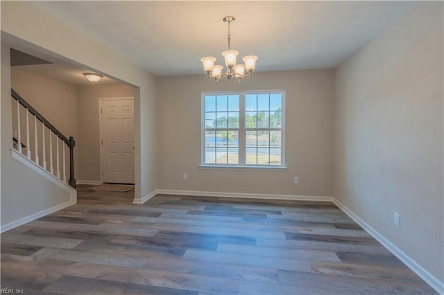 2807 Eustis Ave, Chesapeake, VA 23325 - entryway featuring a chandelier, wood finished floors, stairway, and baseboards