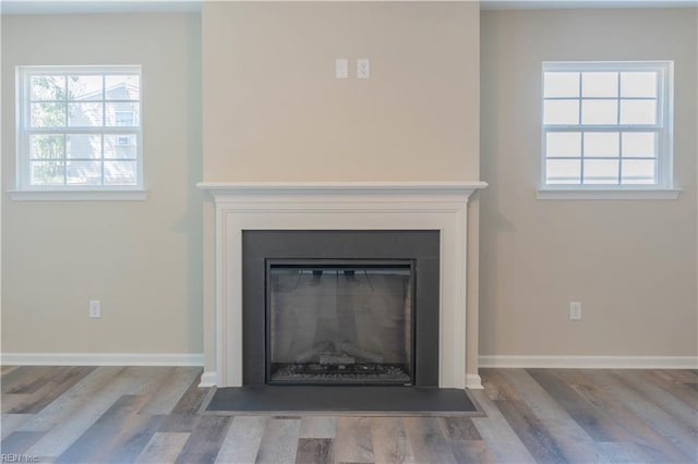 2807 Eustis Ave, Chesapeake, VA 23325 - detailed view of wood finished floors, a fireplace with flush hearth, and baseboards