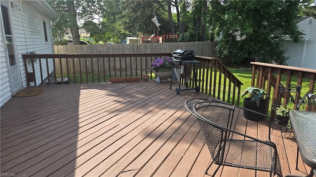 5604 Pontiac Rd, Virginia Beach, VA 23462 - wooden deck with a fenced backyard and a grill