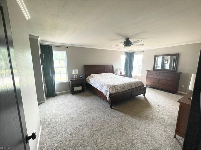 131 Hawks Nest Ln, Suffolk, VA 23435 - bedroom featuring crown molding, light colored carpet, baseboards, and ceiling fan