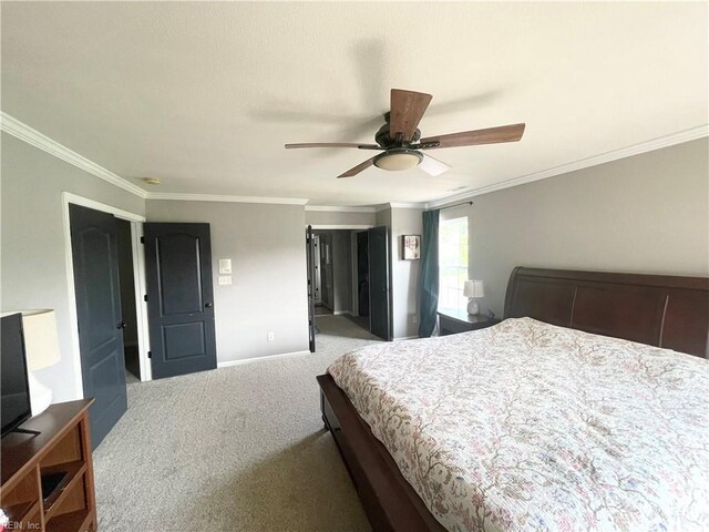 131 Hawks Nest Ln, Suffolk, VA 23435 - bedroom with carpet floors, ornamental molding, baseboards, and a ceiling fan