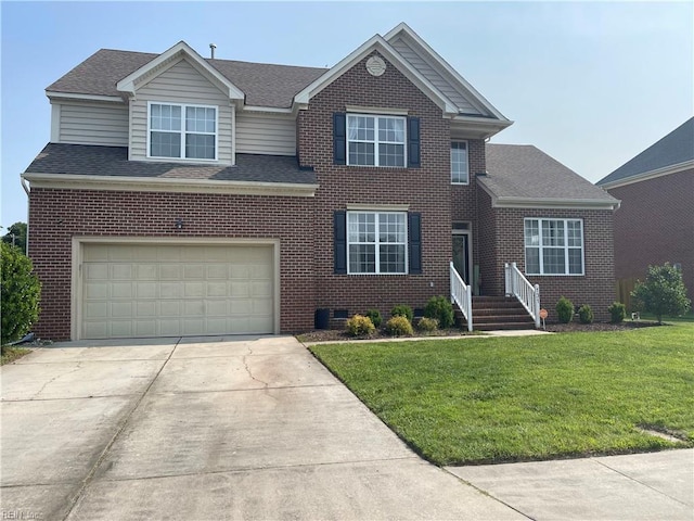 131 Hawks Nest Ln, Suffolk, VA 23435 - traditional-style home featuring brick siding, concrete driveway, and a front yard