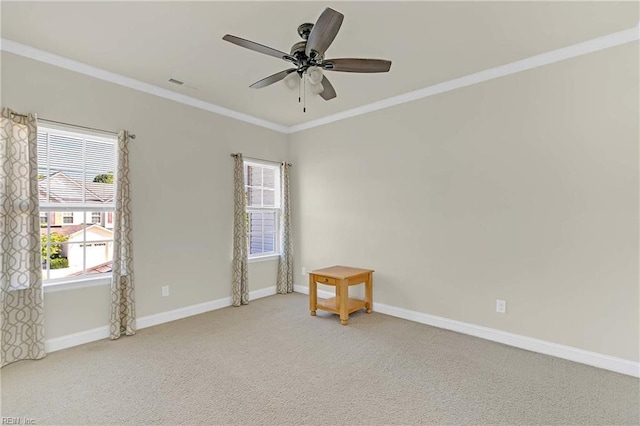 7556 Villa Ct, Gloucester, VA 23061 - unfurnished room featuring carpet, ornamental molding, a ceiling fan, and baseboards