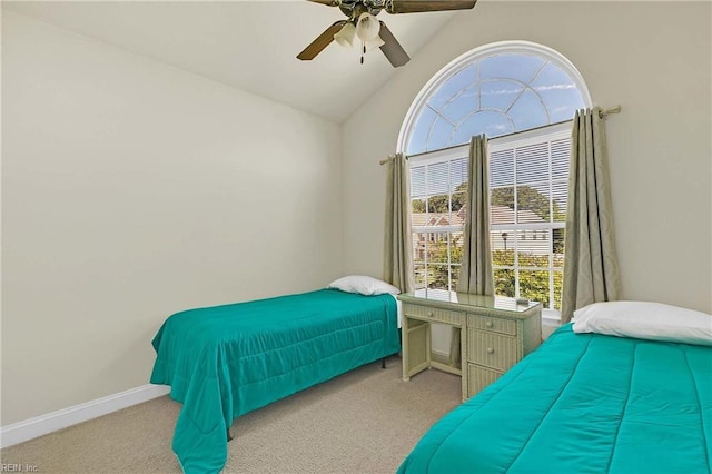 7556 Villa Ct, Gloucester, VA 23061 - bedroom with multiple windows, vaulted ceiling, light colored carpet, and ceiling fan