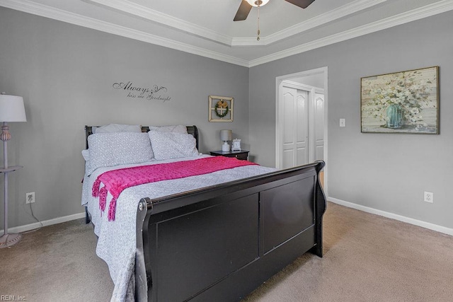 3101 Bridgewater Dr, Carrollton, VA 23314 - bedroom featuring carpet floors, baseboards, ornamental molding, a closet, and a ceiling fan