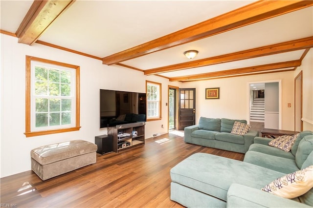 613 S Claypool Ct, Virginia Beach, VA 23464 - living room featuring beamed ceiling and wood finished floors