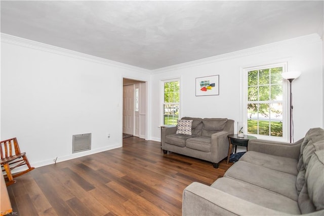 613 S Claypool Ct, Virginia Beach, VA 23464 - living room featuring ornamental molding, healthy amount of natural light, dark wood-style flooring, and baseboards
