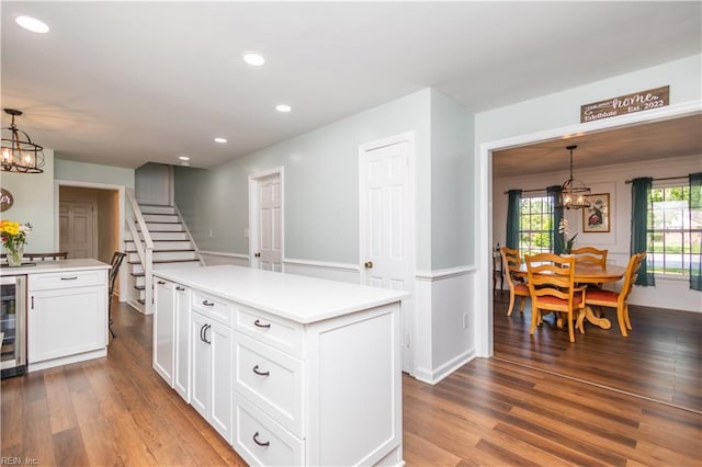 613 S Claypool Ct, Virginia Beach, VA 23464 - kitchen featuring a chandelier, white cabinets, dark wood finished floors, and recessed lighting