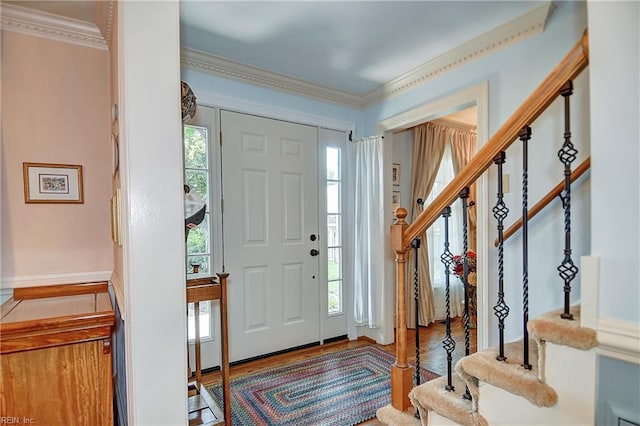 1204 Merrifield Lndg, Virginia Beach, VA 23464 - foyer with stairs, wood finished floors, and crown molding