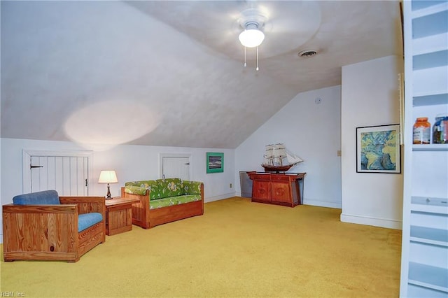 1204 Merrifield Lndg, Virginia Beach, VA 23464 - living area featuring carpet flooring, vaulted ceiling, a ceiling fan, and baseboards