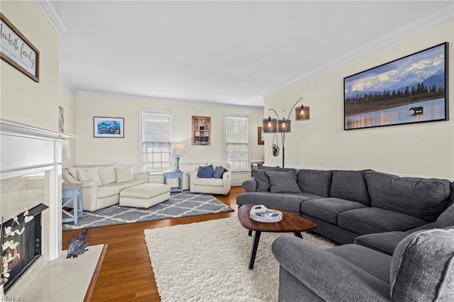 200 Congress Ave, Hampton, VA 23669 - living area featuring a high end fireplace, wood finished floors, and ornamental molding