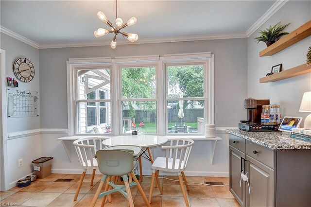 1005 Minden Rd, Virginia Beach, VA 23464 - dining area featuring a chandelier, healthy amount of natural light, ornamental molding, and light tile patterned flooring