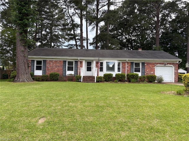 3129 Biscayne Dr, Chesapeake, VA 23321 - ranch-style home with an attached garage, brick siding, and a front lawn