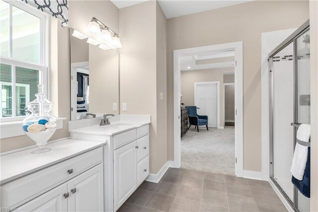1513 Bogue St, Chesapeake, VA 23322 - bathroom featuring a shower stall, vanity, and baseboards