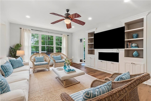 4437 Cherokee Dr, Suffolk, VA 23434 - living room with ceiling fan, wood finished floors, and recessed lighting
