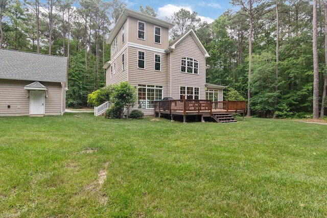 4437 Cherokee Dr, Suffolk, VA 23434 - rear view of property with a wooden deck and a lawn