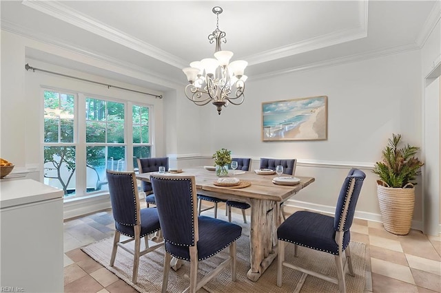 4437 Cherokee Dr, Suffolk, VA 23434 - dining room with a chandelier, crown molding, and a tray ceiling
