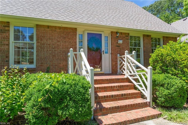 2543 Bridge Rd, Suffolk, VA 23435 - property entrance featuring roof with shingles and brick siding