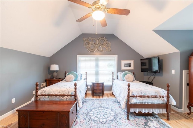 3512 Quail Holw, Williamsburg, VA 23185 - bedroom with light wood-style flooring, baseboards, lofted ceiling, and ceiling fan
