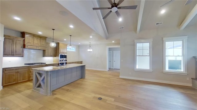 100 Creek Ln, Suffolk, VA 23435 - kitchen featuring appliances with stainless steel finishes, recessed lighting, ceiling fan, light wood-type flooring, and baseboards