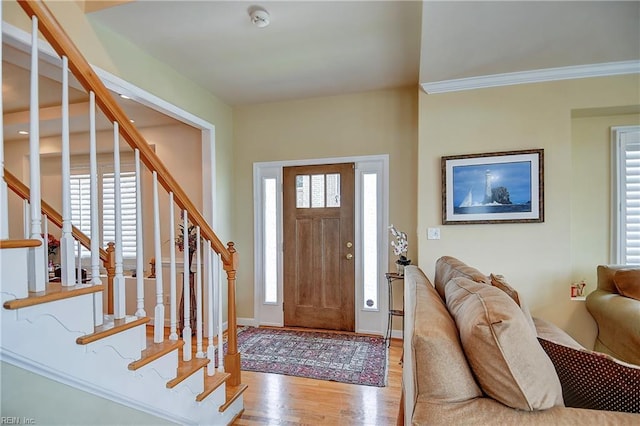 2637 Broad Bay Rd, Virginia Beach, VA 23451 - foyer entrance with wood finished floors, stairway, ornamental molding, and baseboards