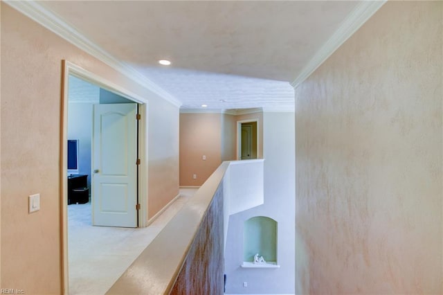 313 Queen Ct, Smithfield, VA 23430 - corridor featuring an upstairs landing, crown molding, carpet floors, recessed lighting, and baseboards