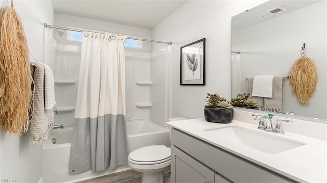 1228 Kidbrooke St, Chesapeake, VA 23322 - full bath with vanity, shower / bath combination with curtain, toilet, and wood finished floors
