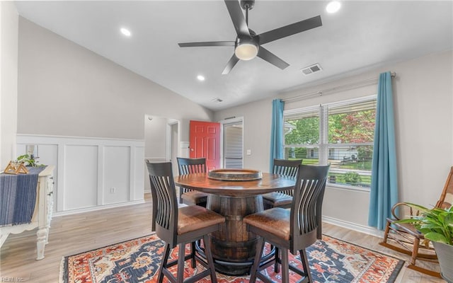 2012 Damascus Ct, Virginia Beach, VA 23453 - dining area with ceiling fan, light wood-style floors, recessed lighting, wainscoting, and a decorative wall