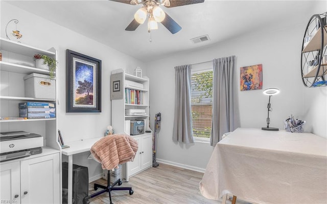 2012 Damascus Ct, Virginia Beach, VA 23453 - bedroom with light wood finished floors, an office area, baseboards, and ceiling fan